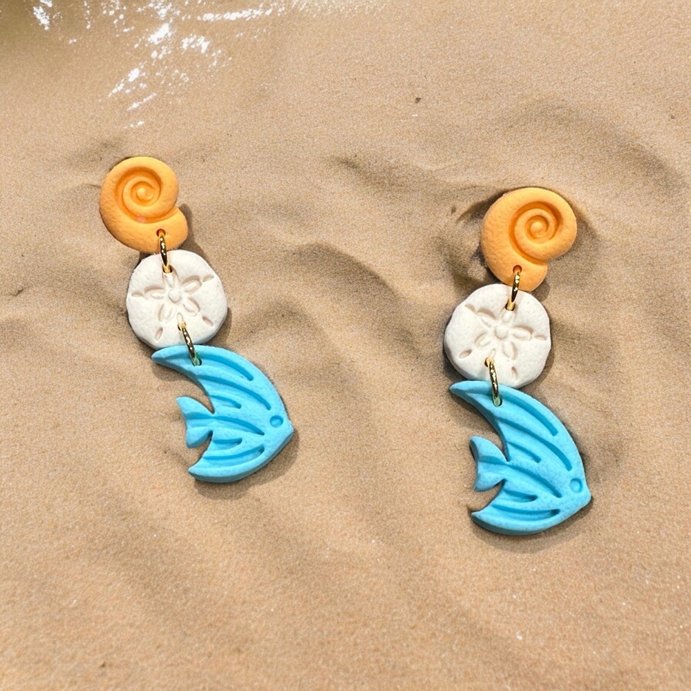 Beach Themed Dangle Earrings- Polymer Clay